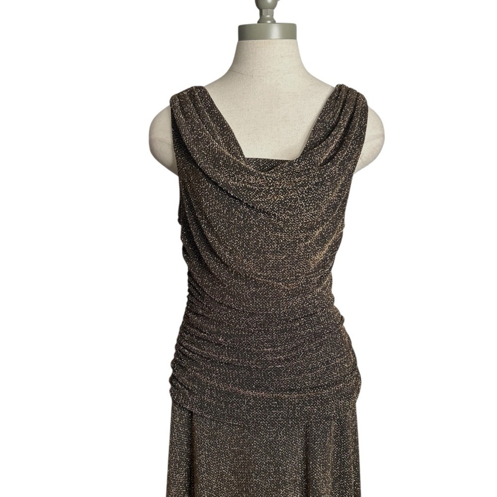 NW Nightway Black Gold Metallic Sleeveless Ruched y2K Maxi Gown Dress Size 10P - Picture 4 of 13